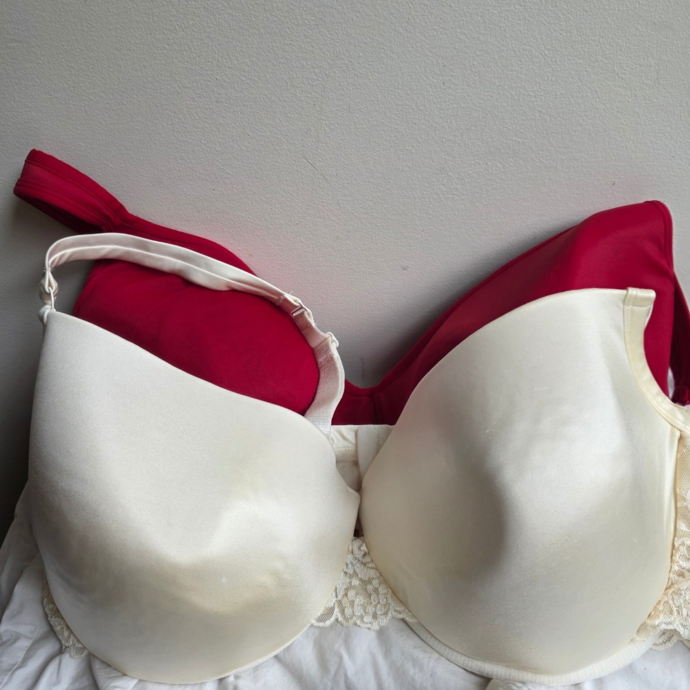 Cacique Full Coverage Underwire Bra Set of 2 Red Cream Lace 44DDD Romantic